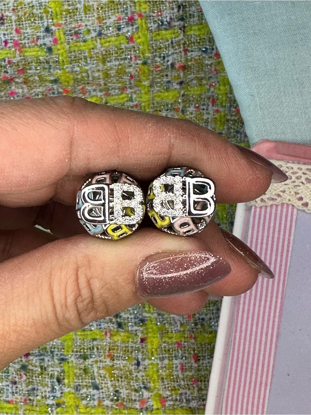 A great B Initial Enamel and Crystal Stud Earrings - Multicolor